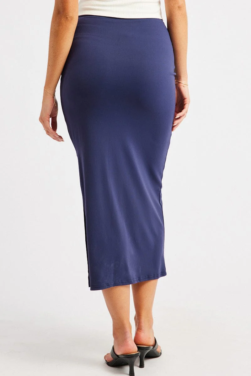 Blue Midaxi Skirt High Rise Ruched Lined Supersoft - Image 5