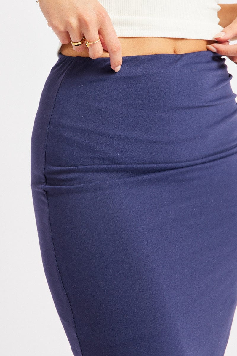 Blue Midaxi Skirt High Rise Ruched Lined Supersoft - Image 6