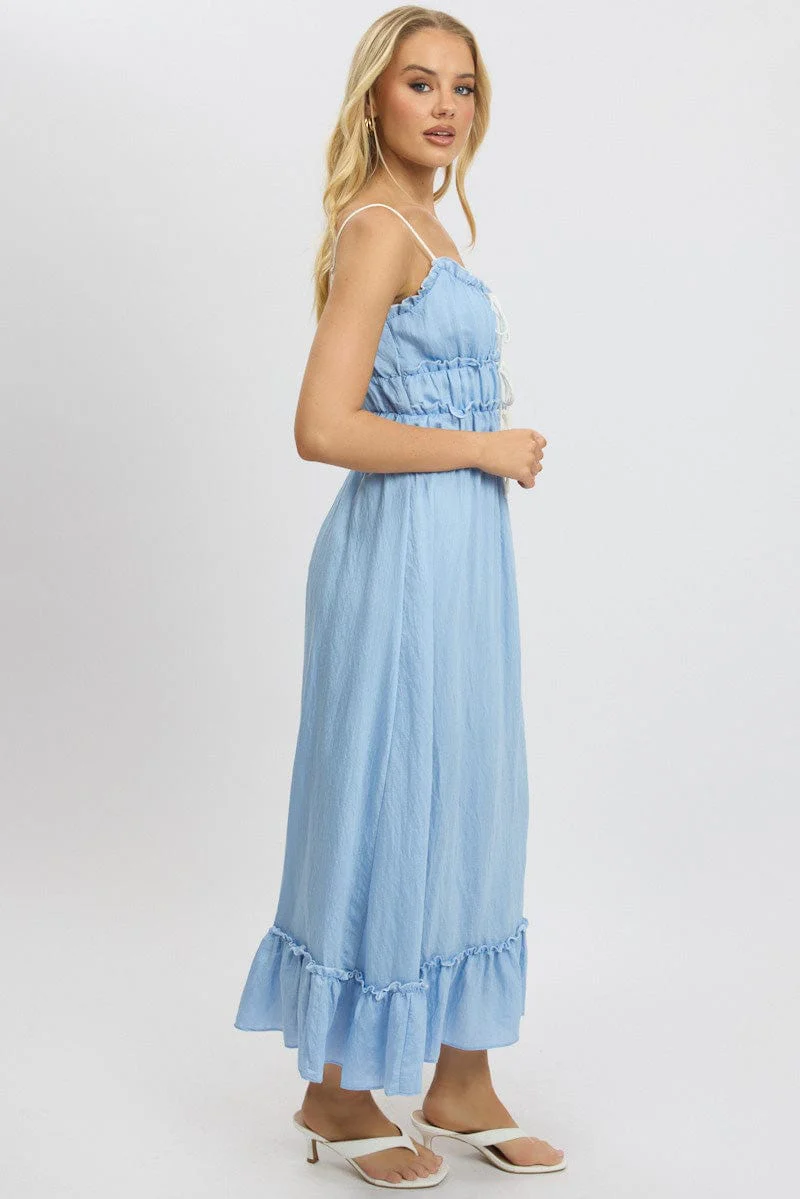 Blue Midi Dress Contrast Tie - Image 4