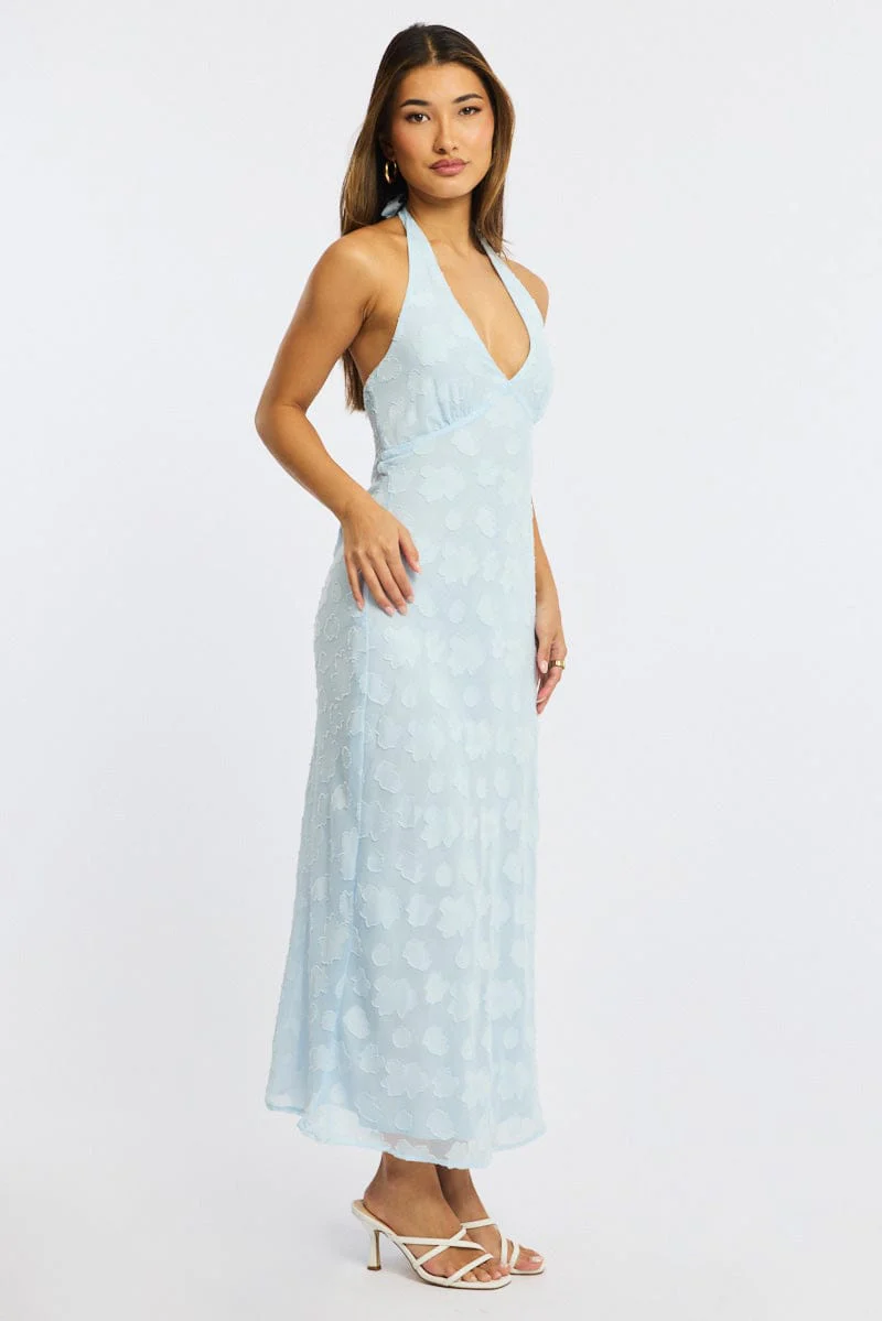 Blue Midi Dress Halter Neck - Image 3