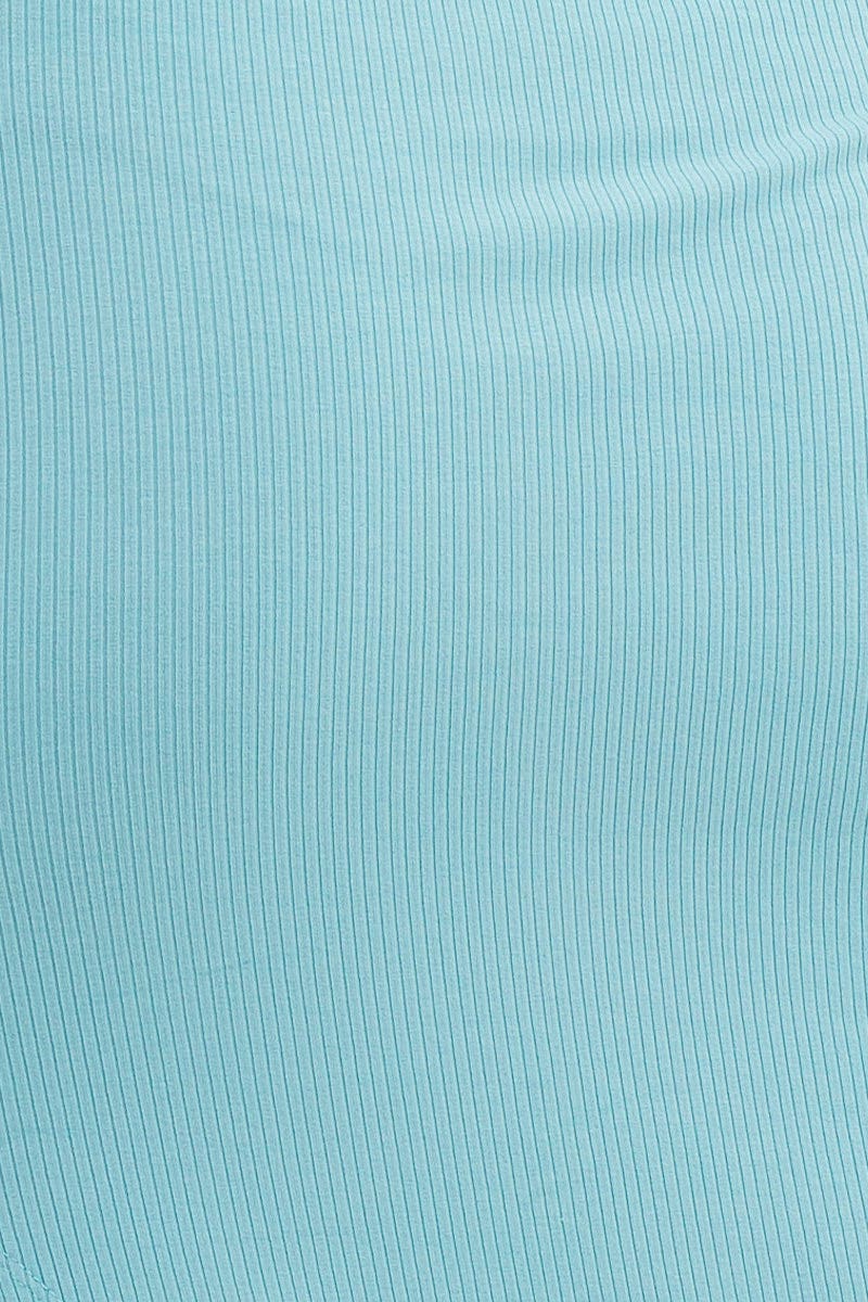 Blue Midi Skirt High Rise Side Split Rib - Image 6