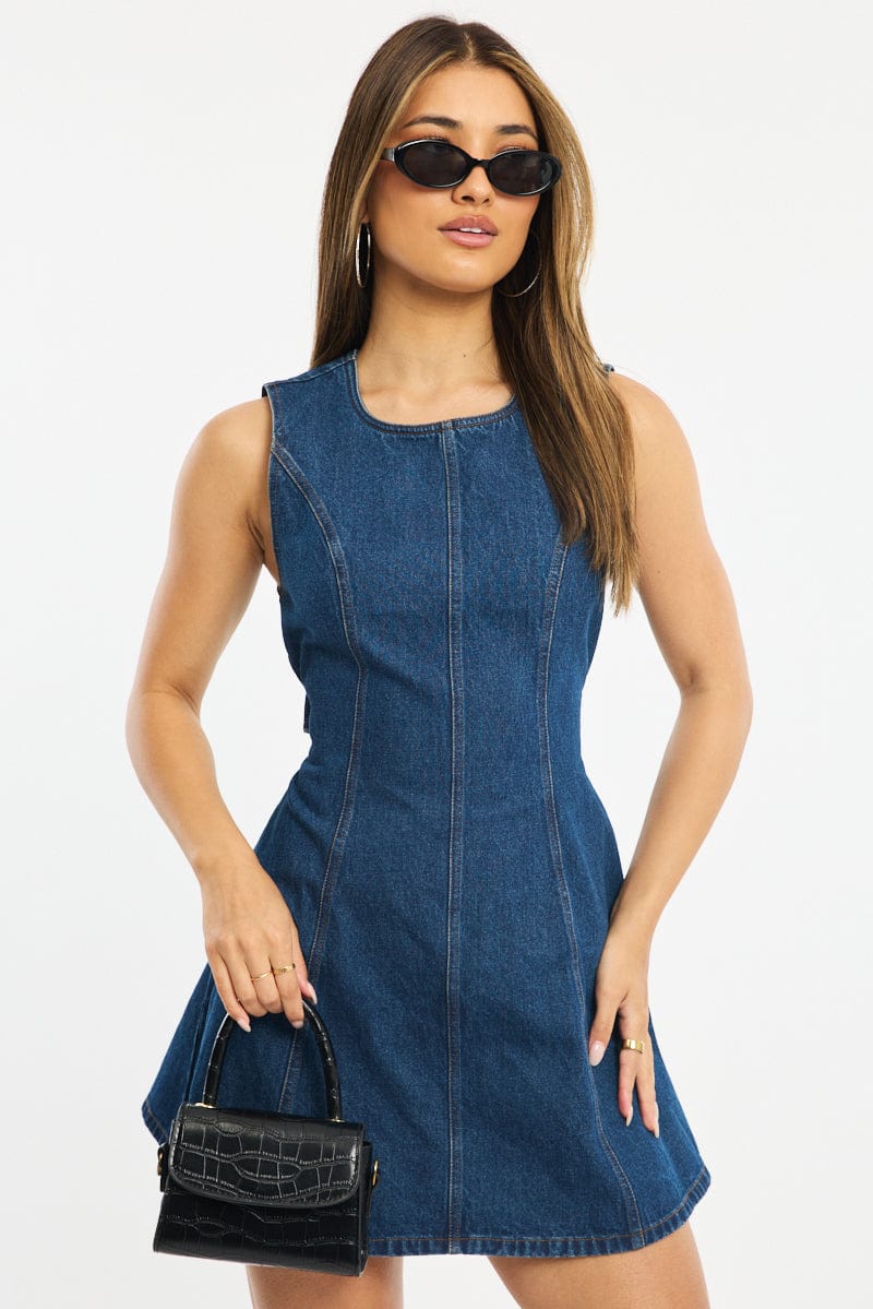 Blue Mini Dress Sleeveless - Image 2