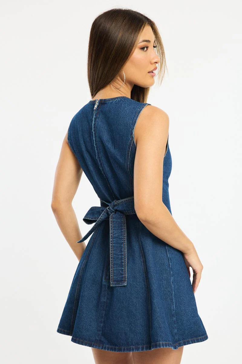 Blue Mini Dress Sleeveless - Image 4