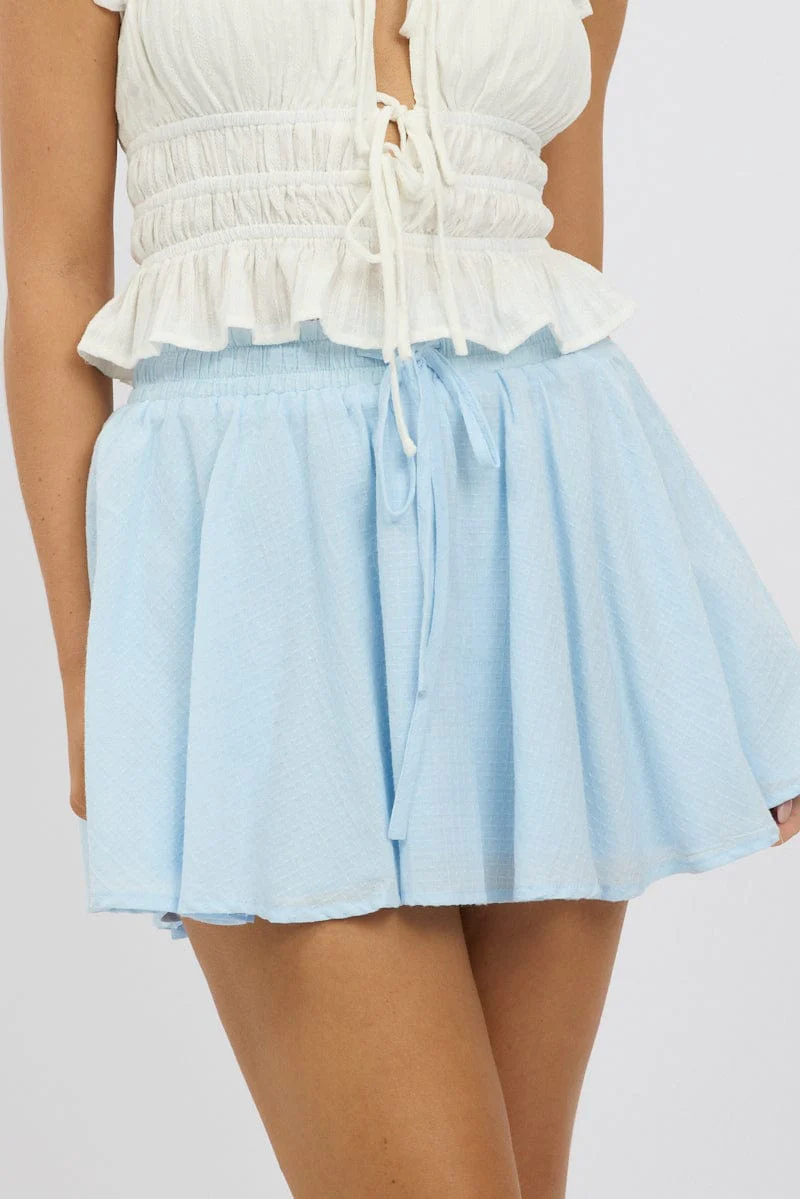 Blue Mini Skirt Elastic Waist Volume Textured Cotton - Image 6