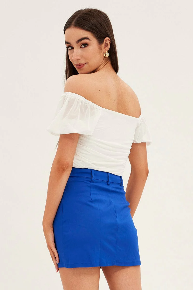Blue Mini Skirt High Rise Front Split - Image 5