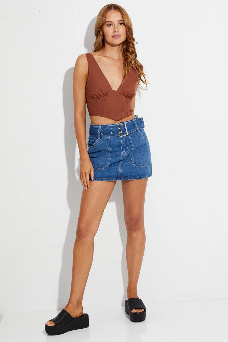 Blue Mini Skirt Low Rise Belted Denim - Image 3