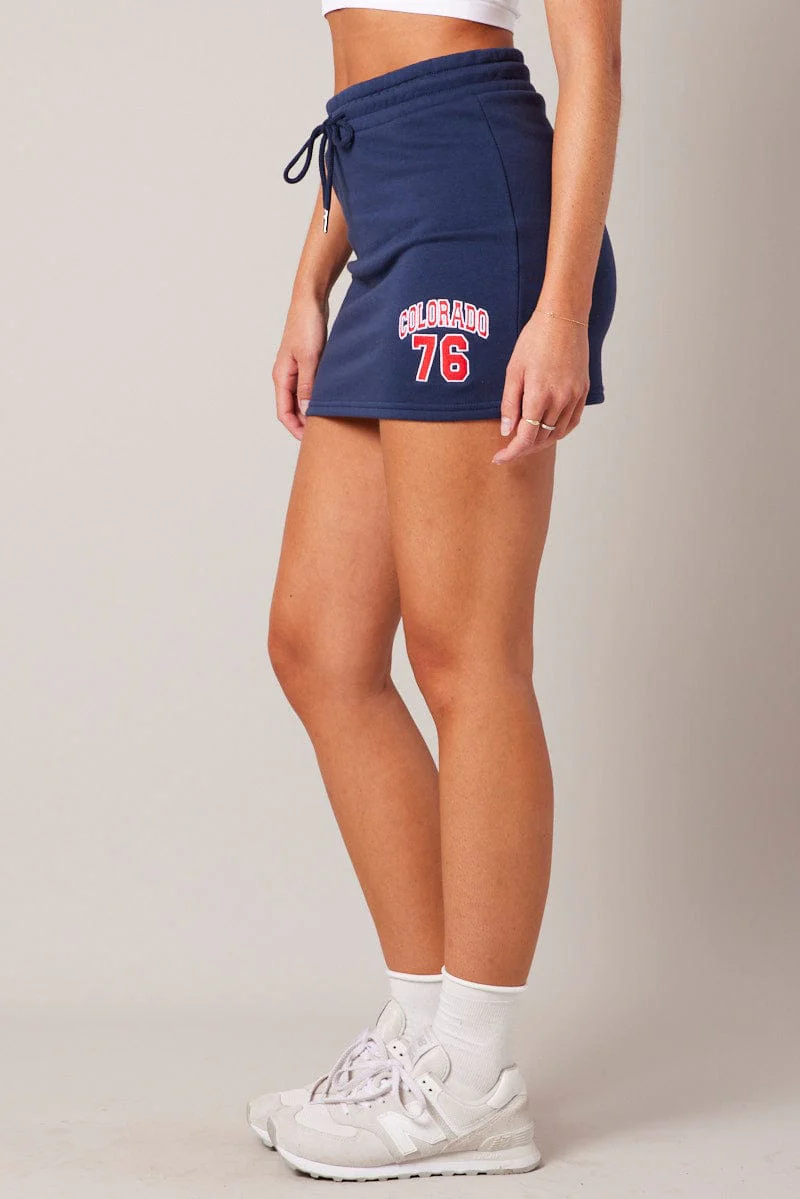 Blue Mini Skirt Mid Rise Fleece - Image 4
