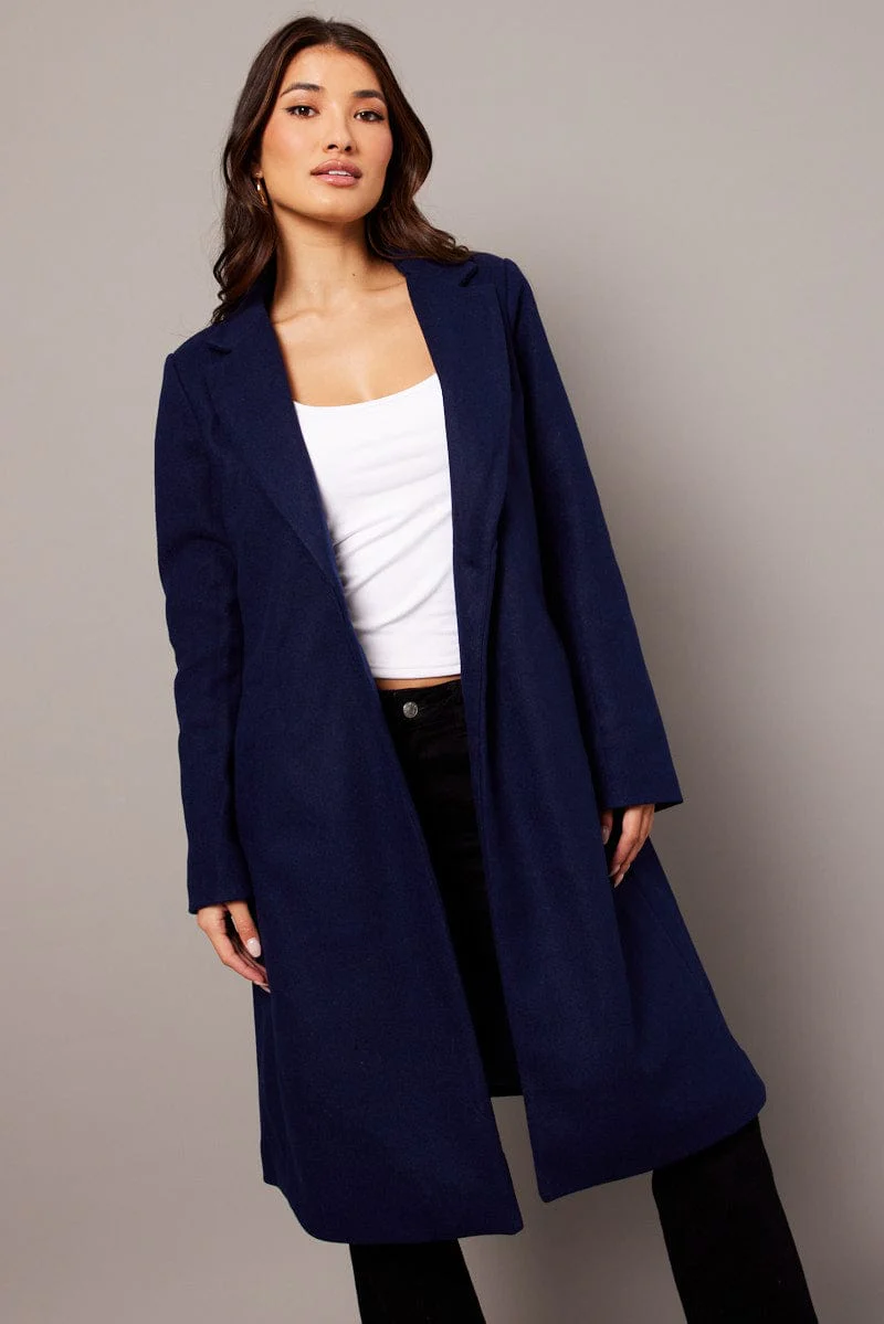 Blue One Button Coat Knee Length - Image 3