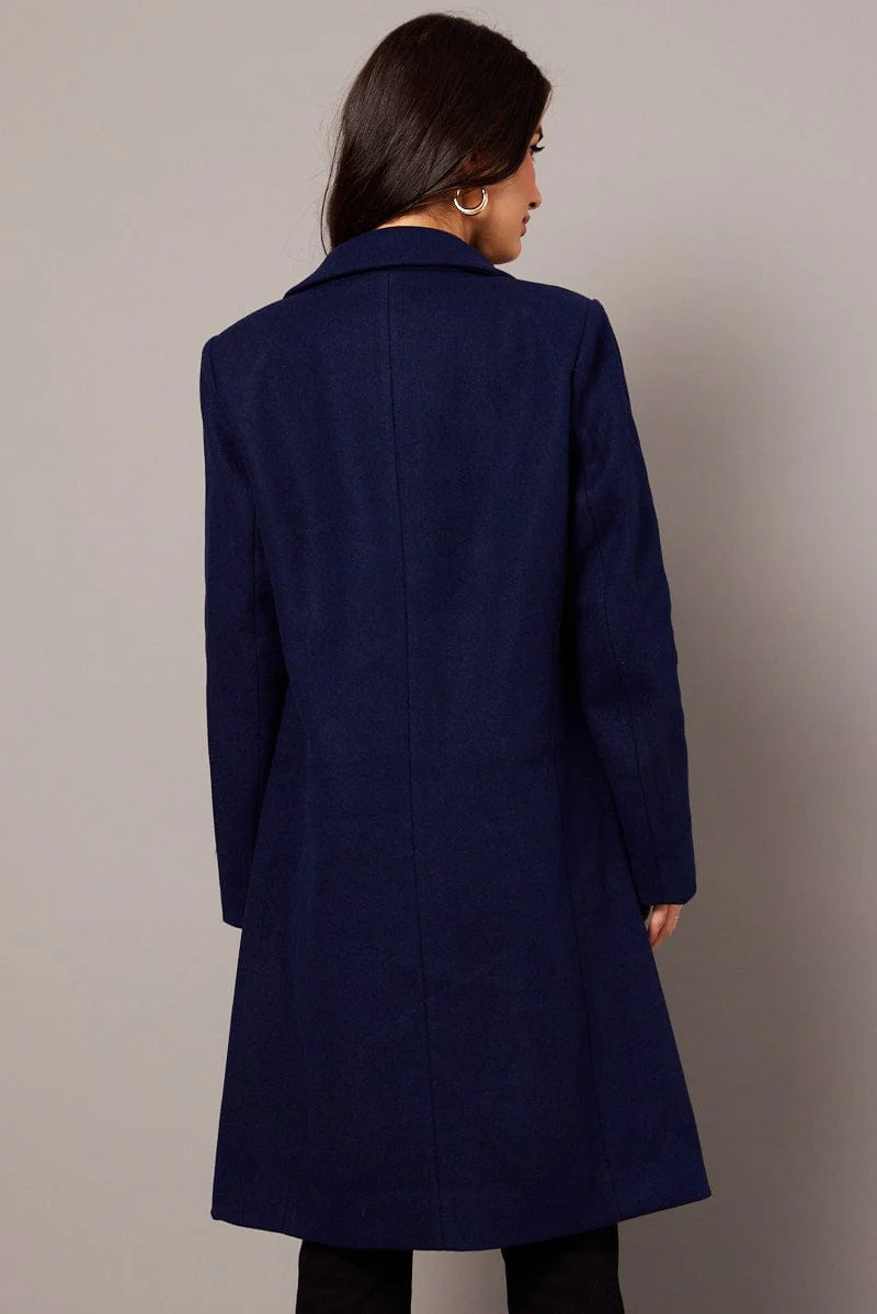 Blue One Button Coat Knee Length - Image 5