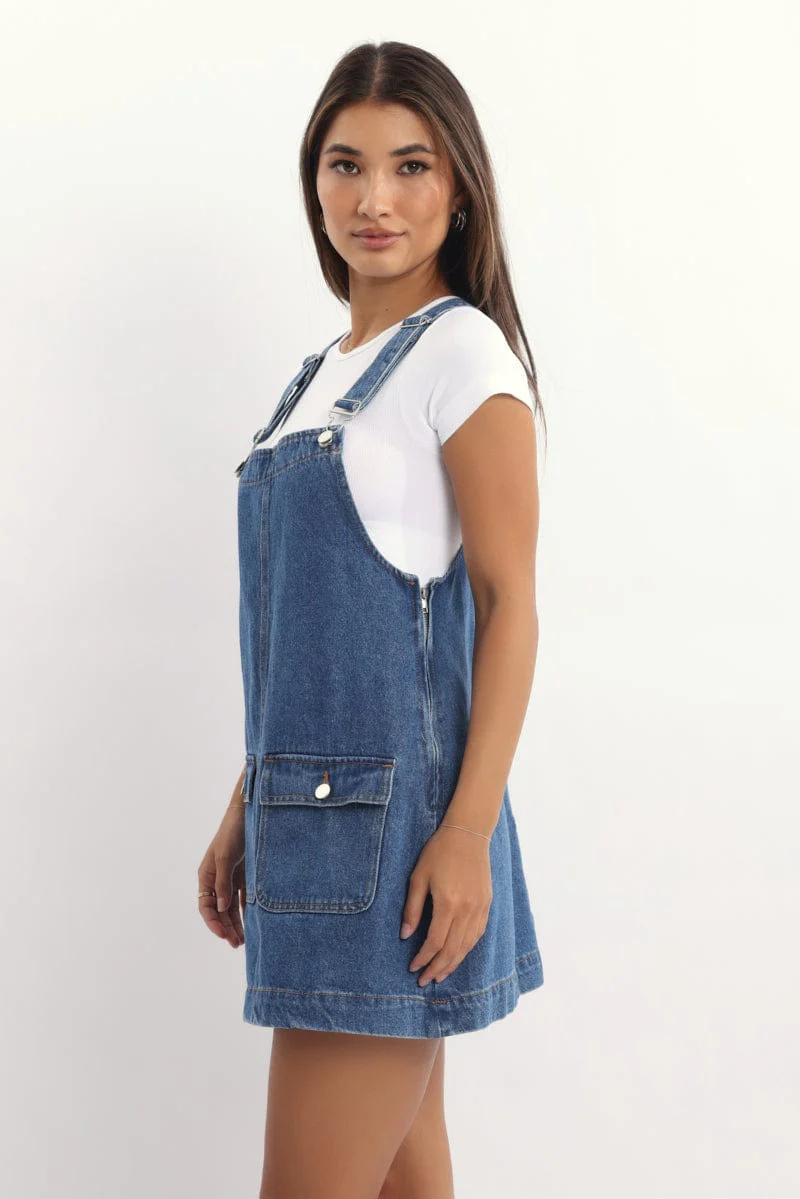 Blue Overall Mini Dress - Image 3
