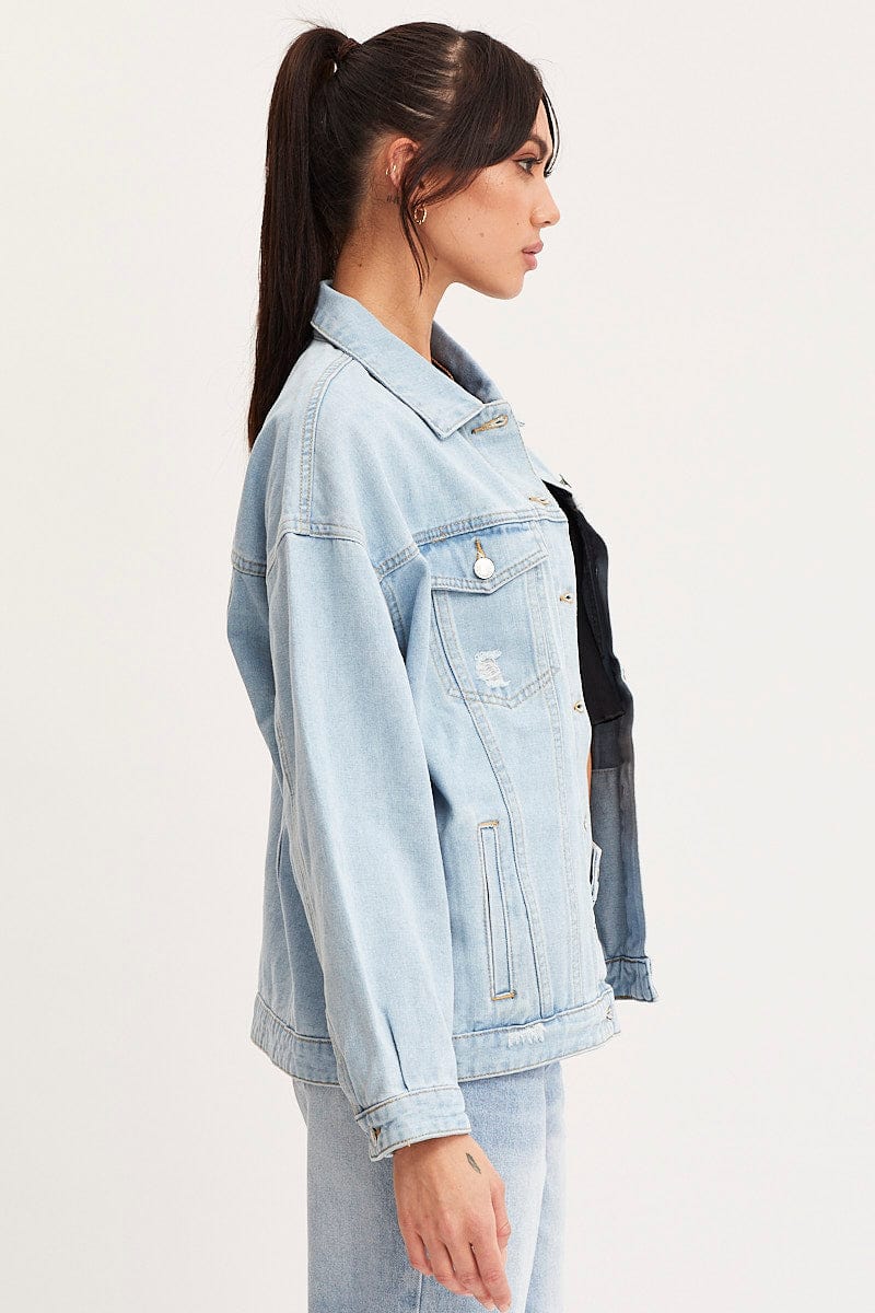 Blue Oversized Jacket Long Sleeve Denim - Image 4