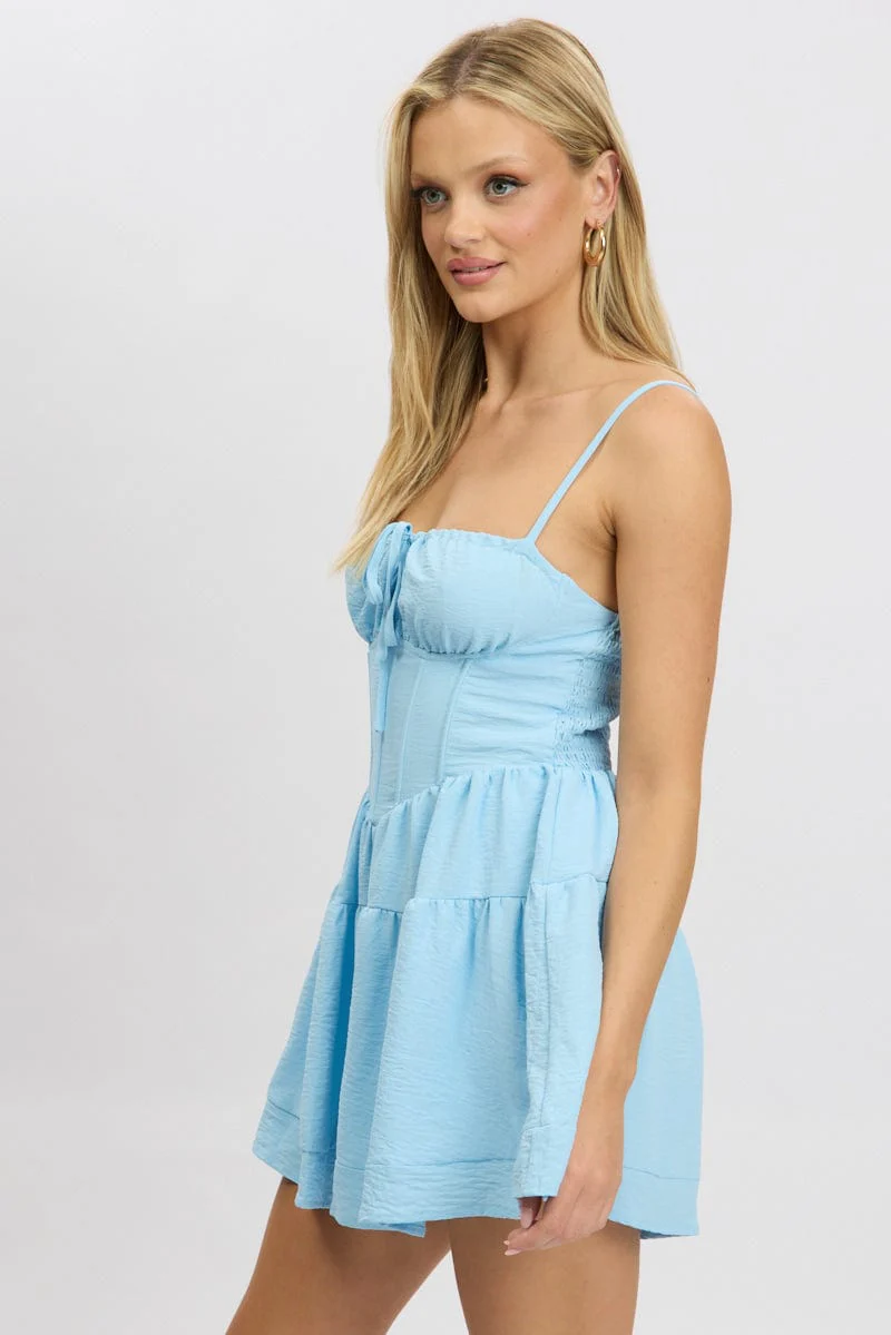 Blue Playsuit Gathered Bust Mini - Image 4