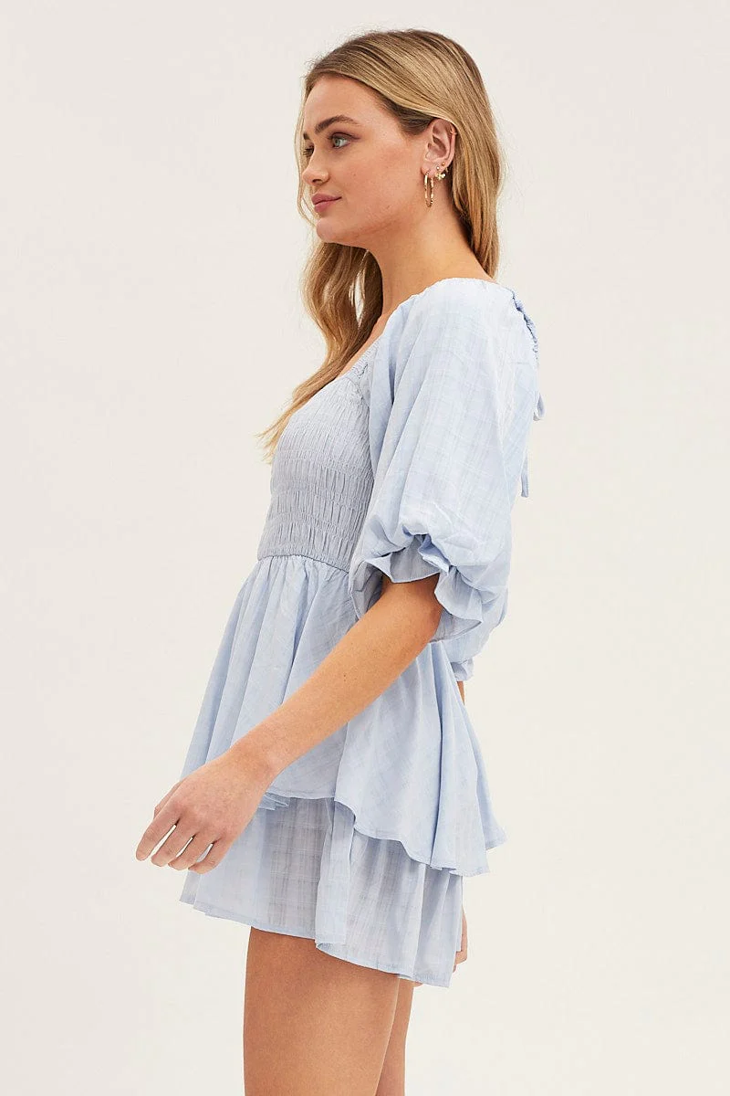 Blue Playsuit Short Sleeve Square Neck - Image 4