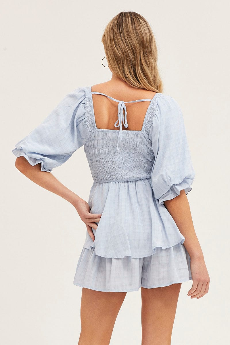 Blue Playsuit Short Sleeve Square Neck - Image 5