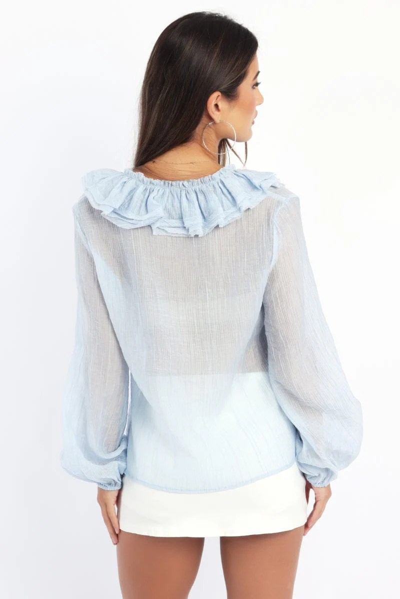 Blue Poet's Top V Neck Long Sleeve Frilled - Image 4