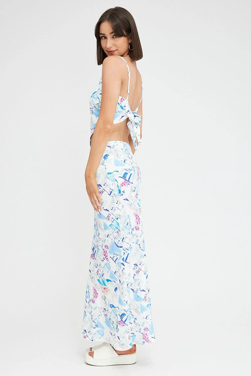 Blue Print Maxi Bias Skirt - Image 4