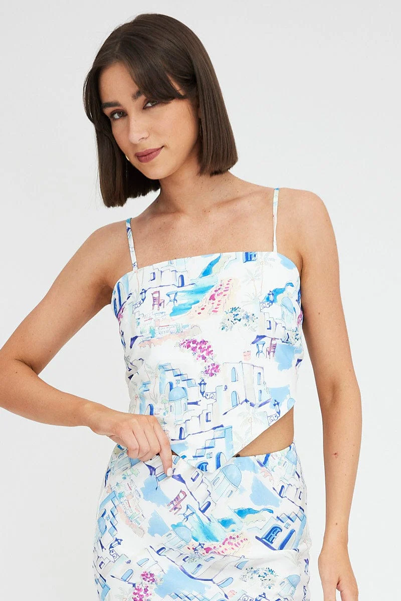Blue Print Scarf Cami Top Singlet - Image 3