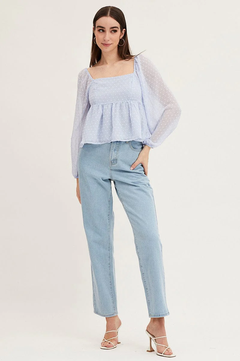 Blue Puff Sleeve Peplum Top - Image 2
