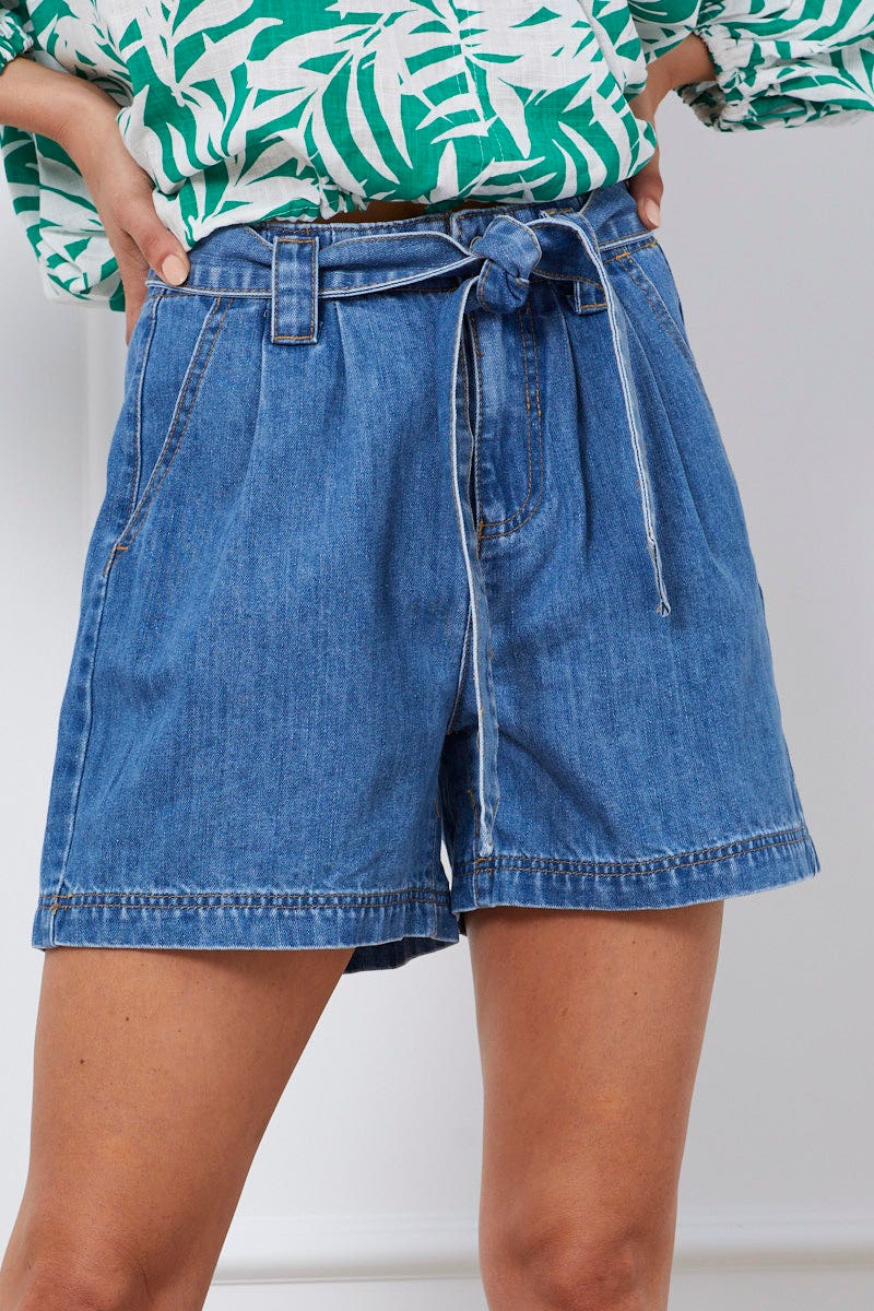 Blue Relaxed Denim Shorts High Rise - Image 2