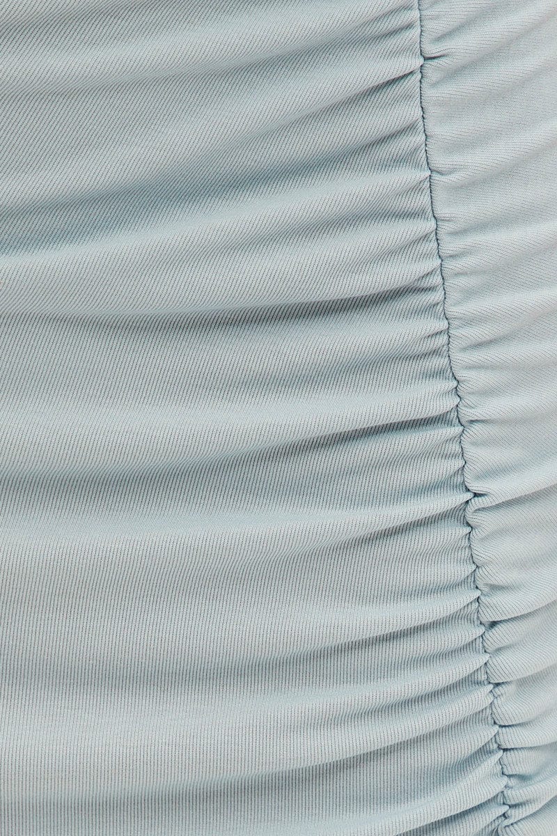 Blue Rib Front Slit Skinny Skirt - Image 6
