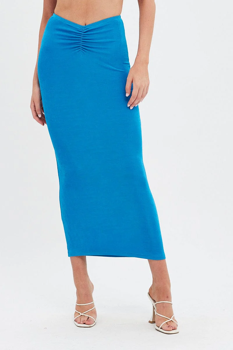 Blue Ruched Midi Skirt - Image 2