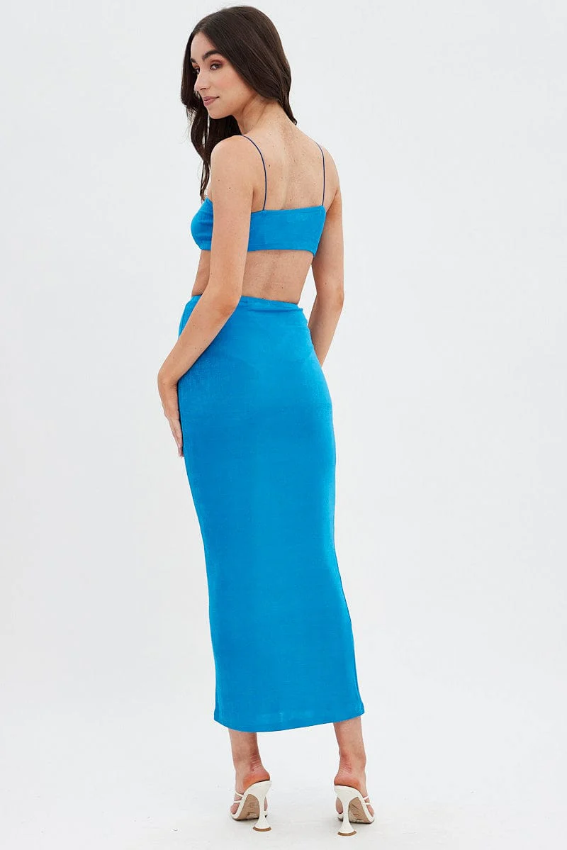 Blue Ruched Midi Skirt - Image 5