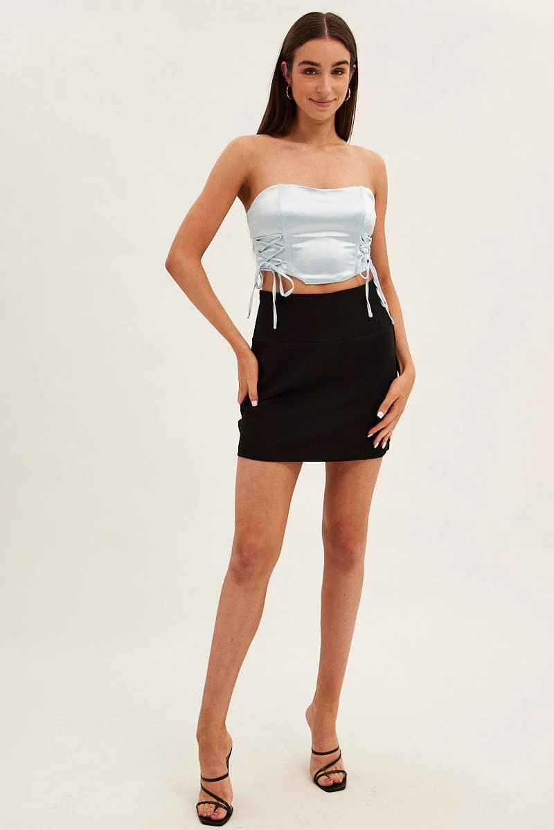 Blue Satin Corset Drawstrings Crop - Image 2