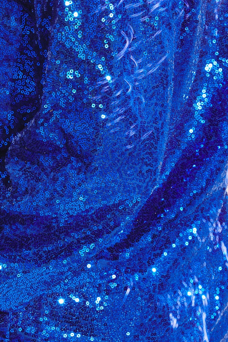 Blue Shirt Dress Long Sleeve Collar Sequins - Image 6