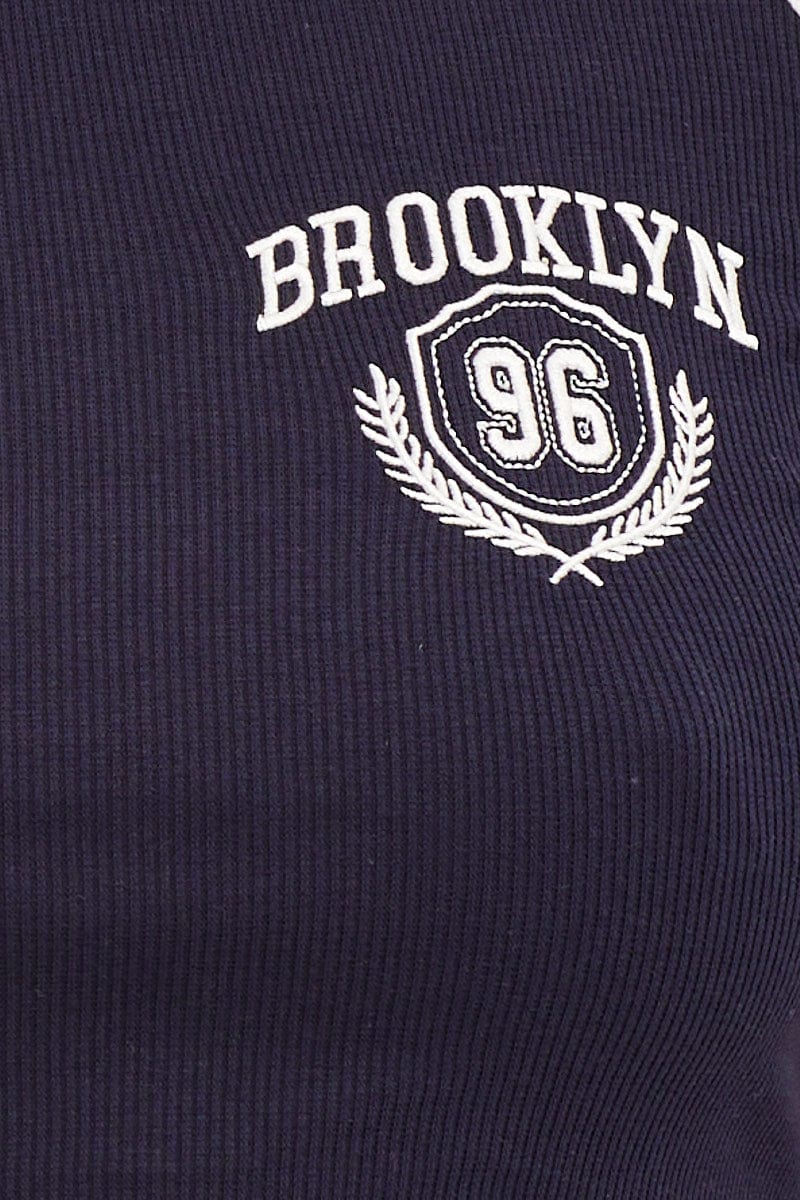 Blue Short Sleeve Embroidered Raglan Tee - Image 6