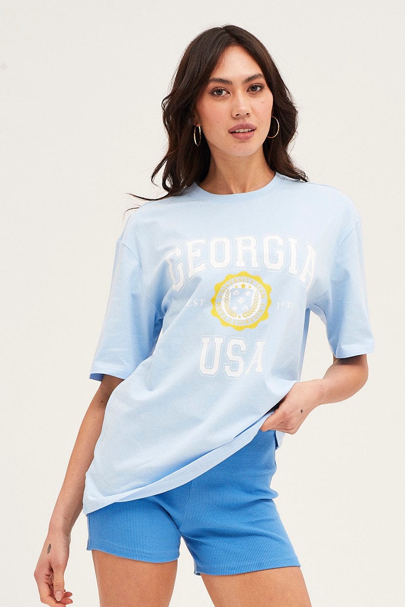 Blue Short Sleeve Graphic Tee - Image 3