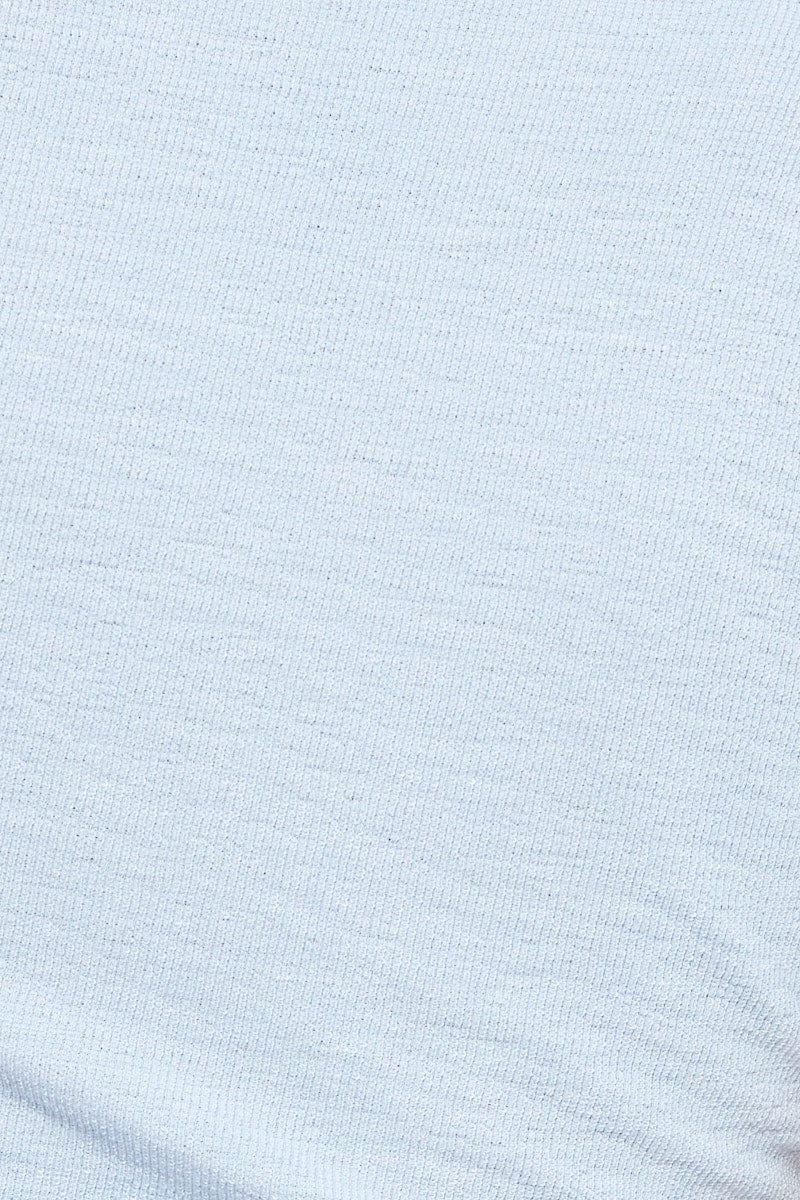 Blue Short Sleeve Textured Jersey Knot Front Crop Top - Image 6