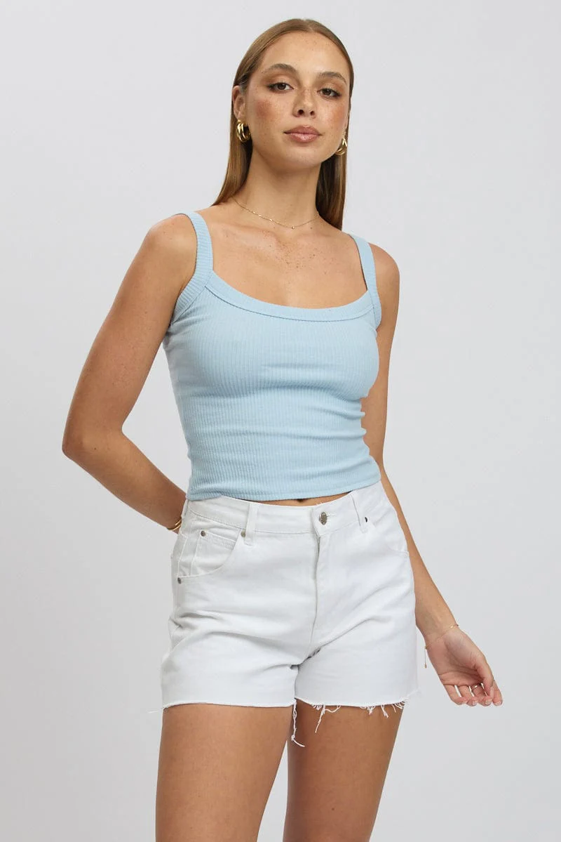Blue Singlet Scoop Neck Rib - Image 3