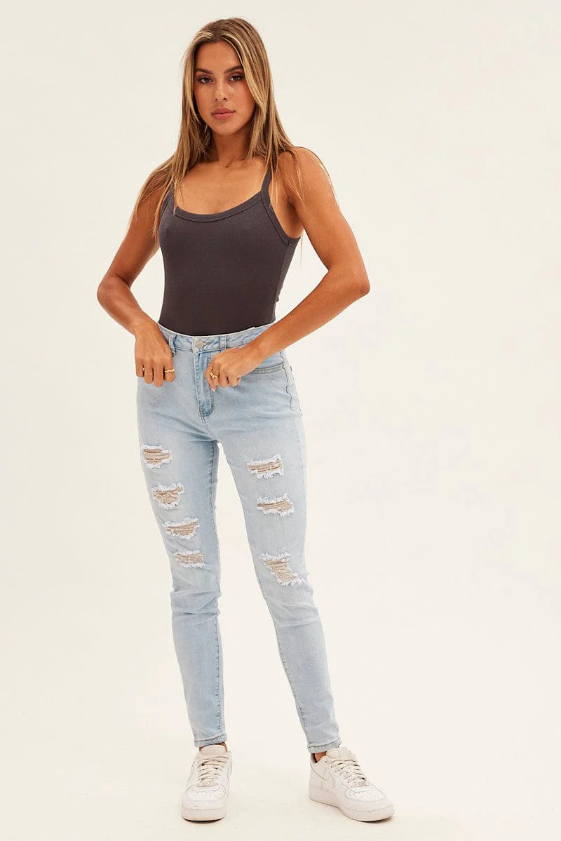Blue Skinny Denim Jeans High Rise - Image 3