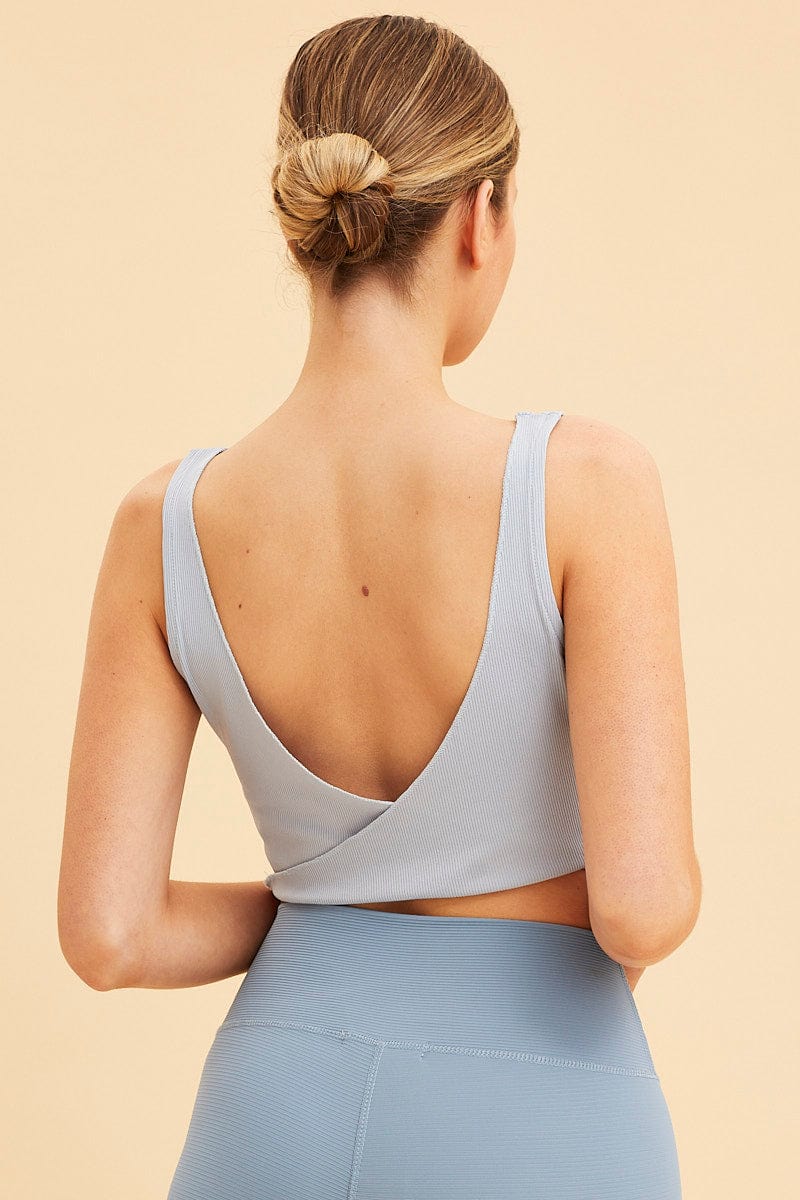 Blue Sleeveless Tank Cross Back Crop Reversible - Image 5
