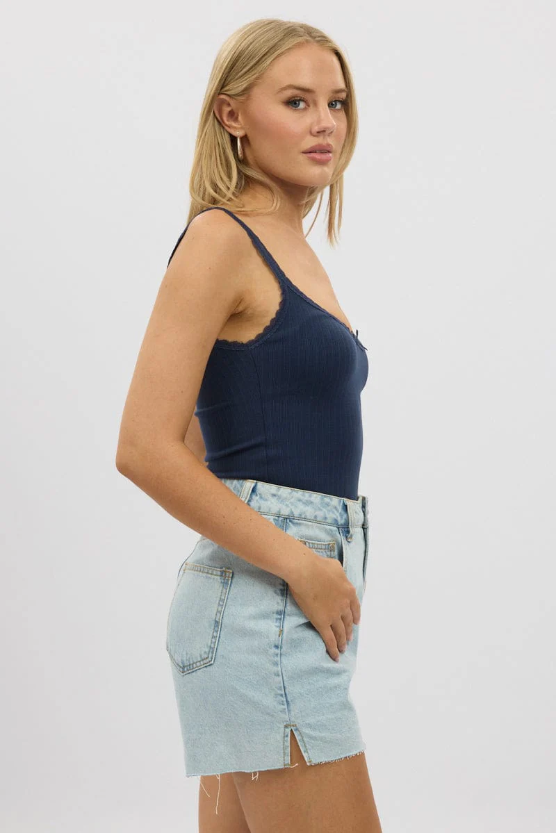 Blue Sleeveless Tank Top Rib - Image 4