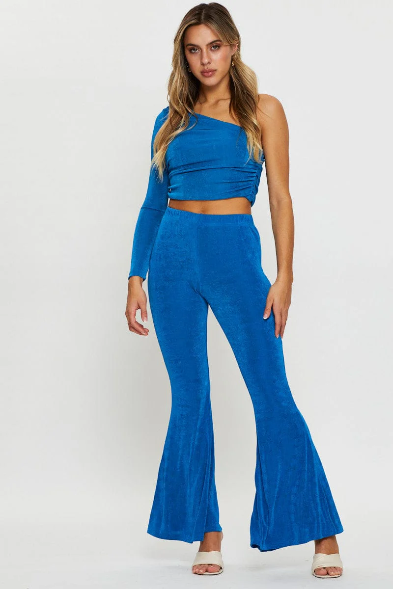 Blue Slinky Jersey One Shoulder Top - Image 2