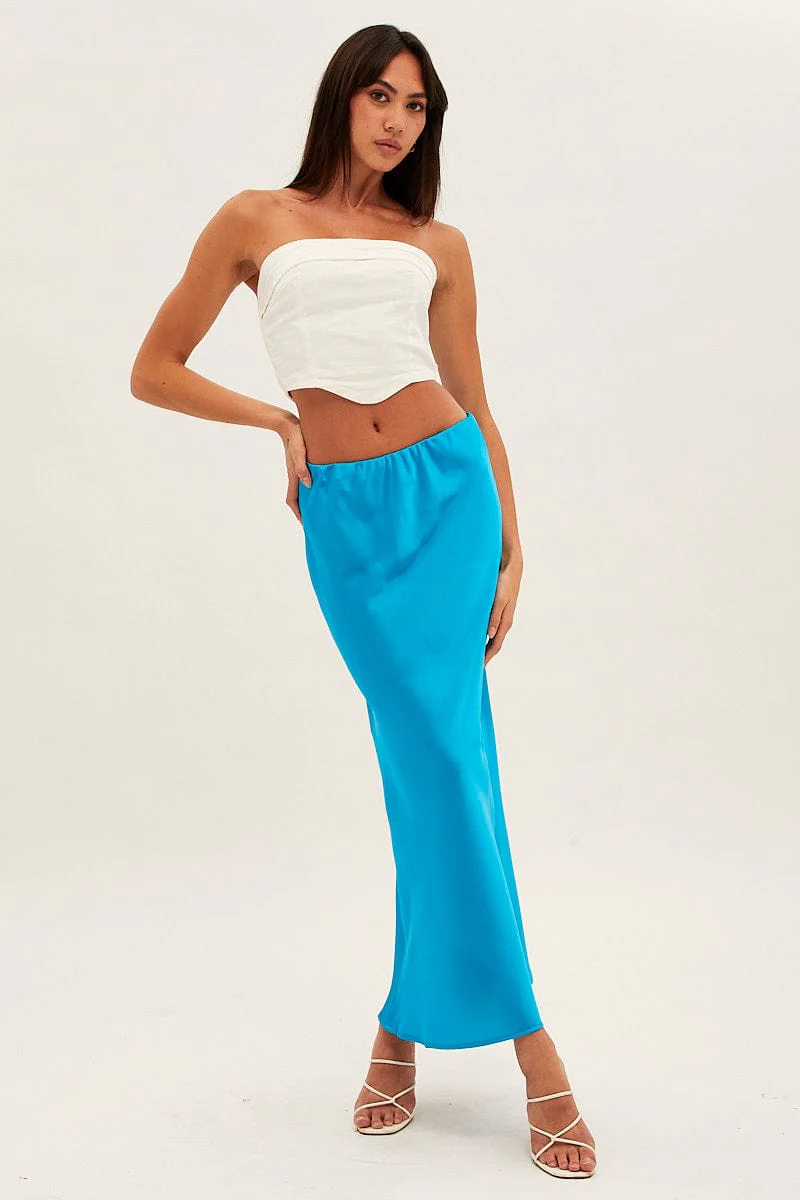 Blue Slip Skirt Maxi High Rise Satin - Image 3