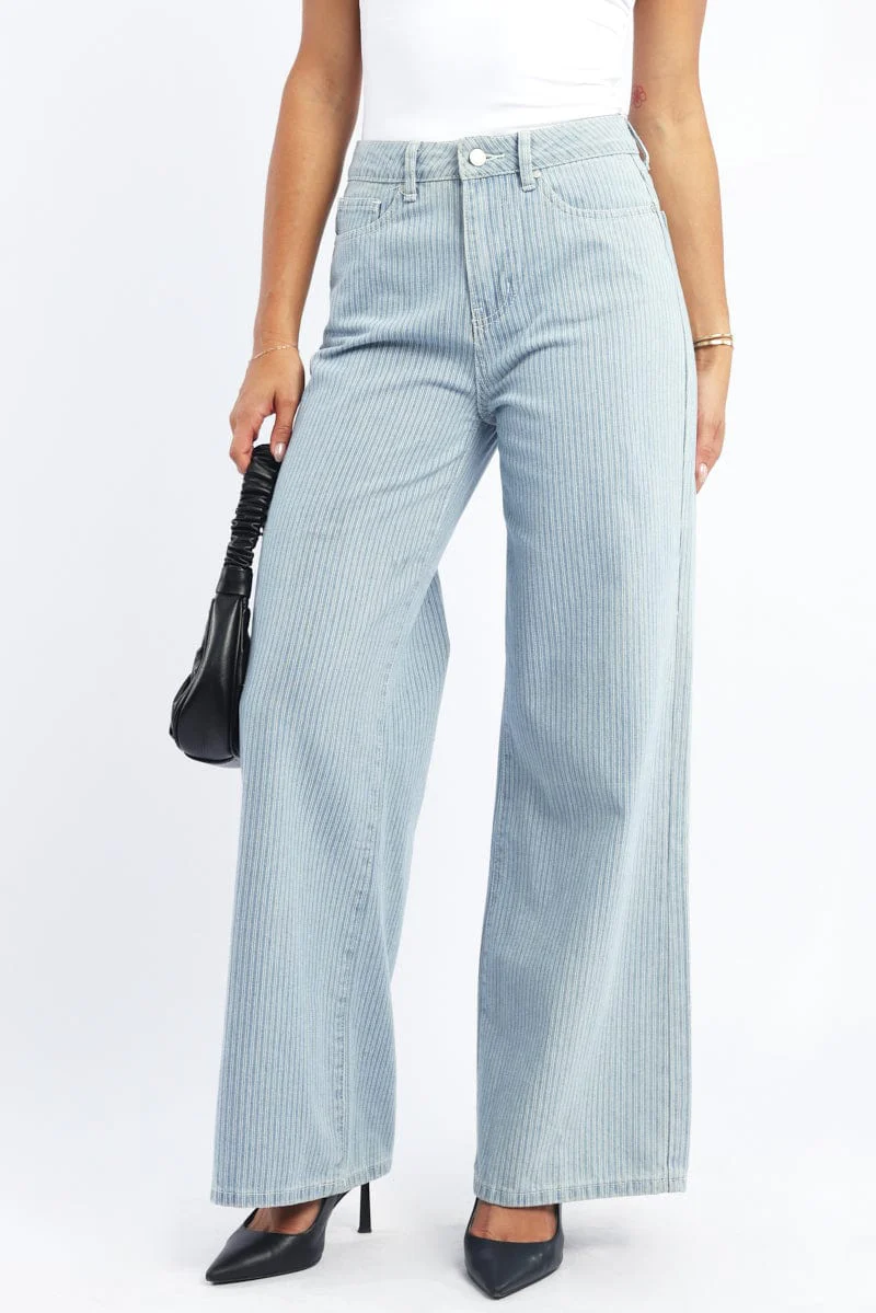 Blue Stripe Baggy Pinstripe Jeans - Image 2