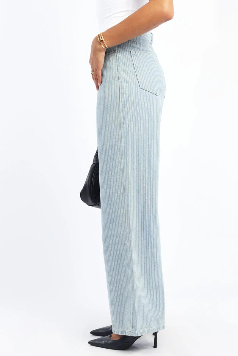 Blue Stripe Baggy Pinstripe Jeans - Image 3