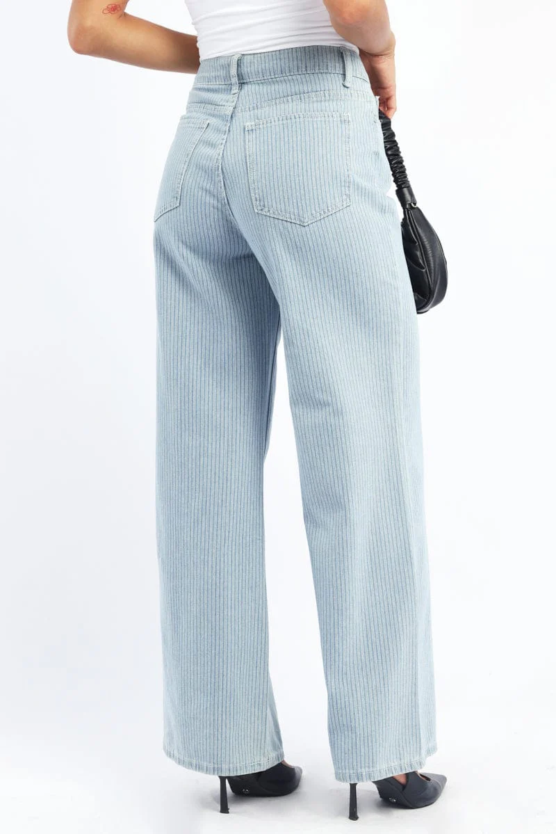 Blue Stripe Baggy Pinstripe Jeans - Image 4
