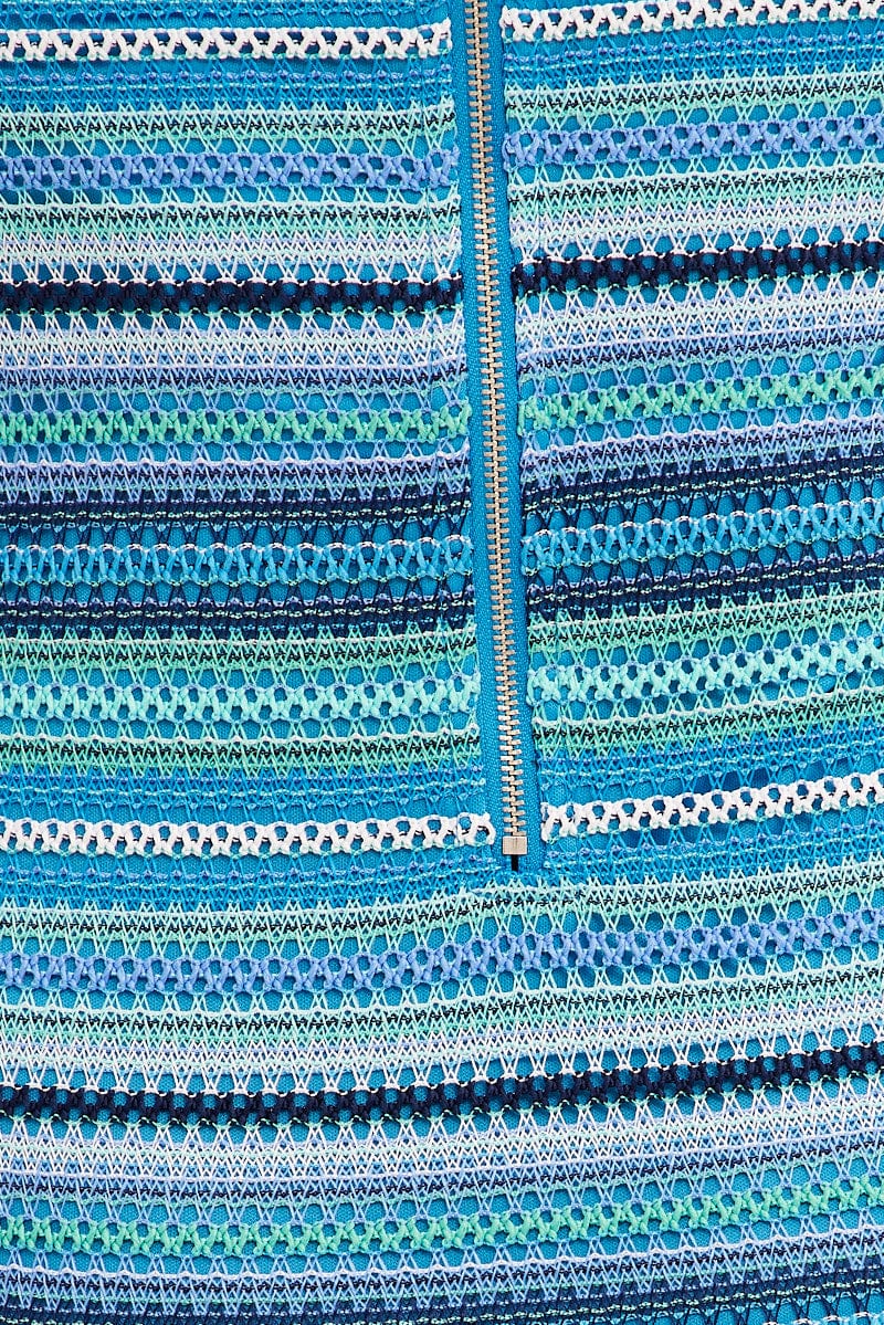 Blue Stripe Bodycon Dress Sleeveless Halter Crochet - Image 6