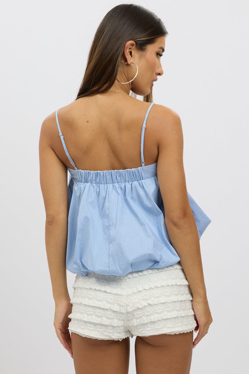 Blue Stripe Bubble Cami Sleeveless Baydoll Balloon Volume - Image 5