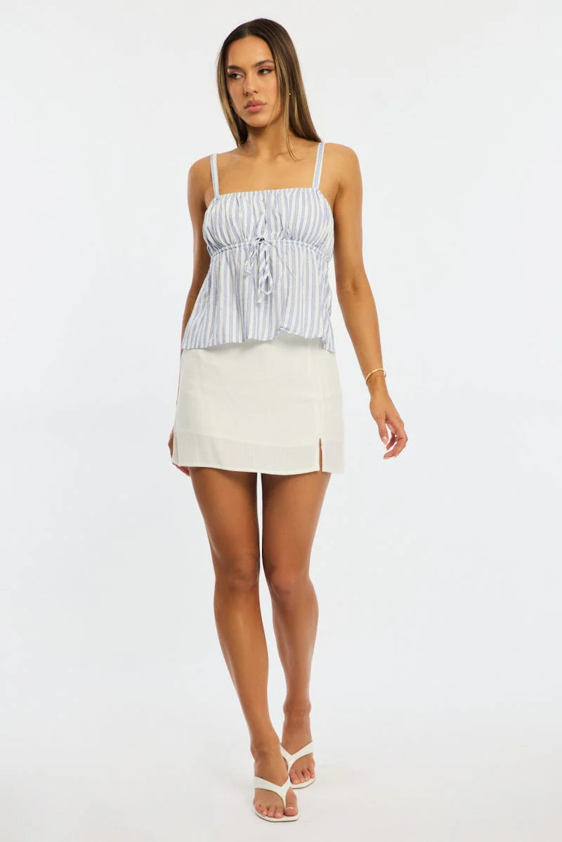 Blue Stripe Cami Top Sleeveless Front Tie Babydoll - Image 2