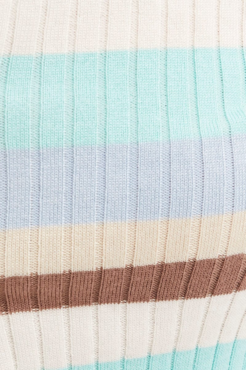 Blue Stripe Crop Cardigan Short Sleeve Knit - Image 6