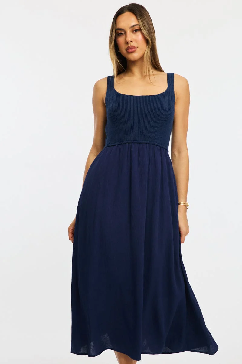 Blue Stripe Knit Dress Maxi - Image 2
