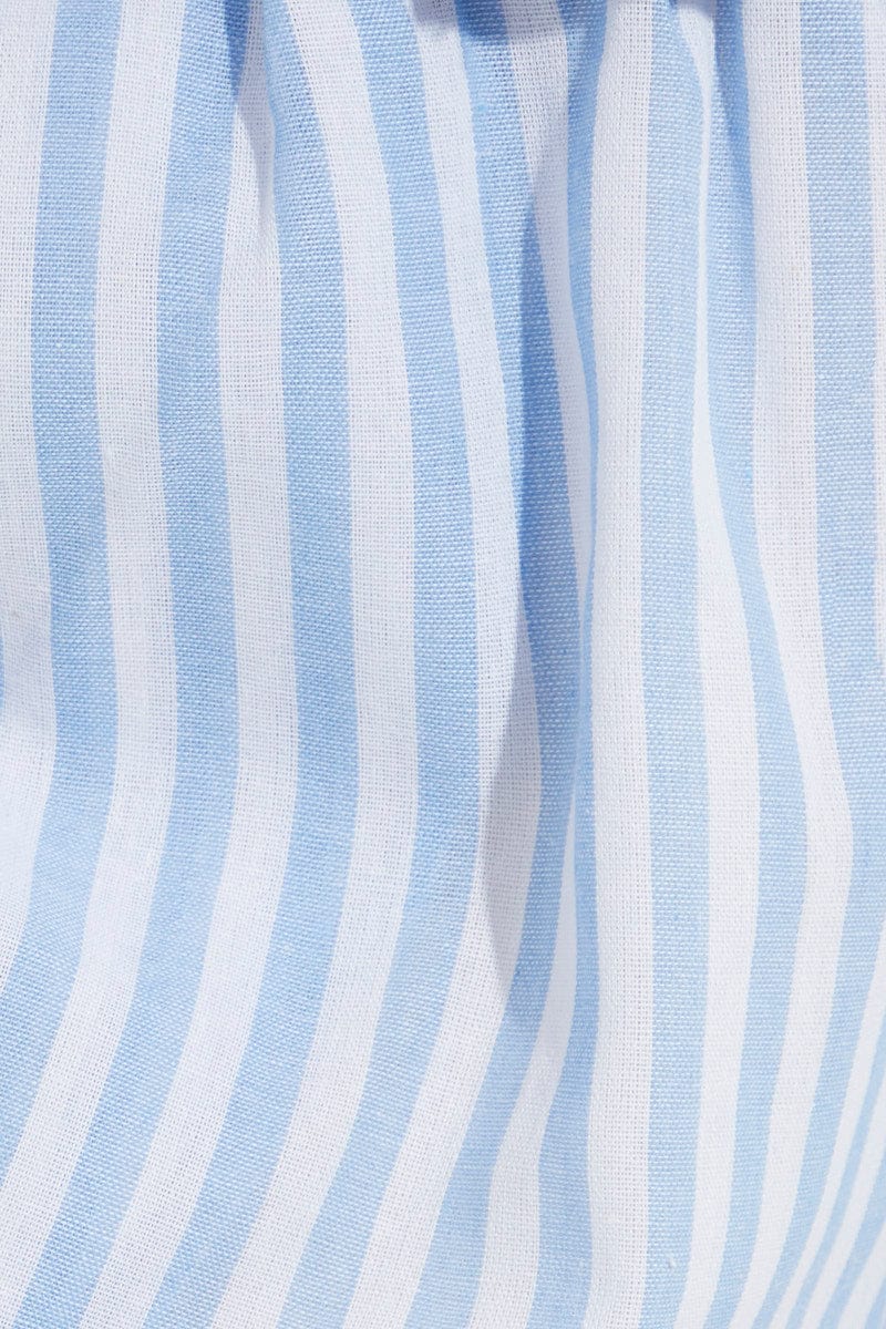 Blue Stripe Mini Shorts High Rise Cotton Blend - Image 6