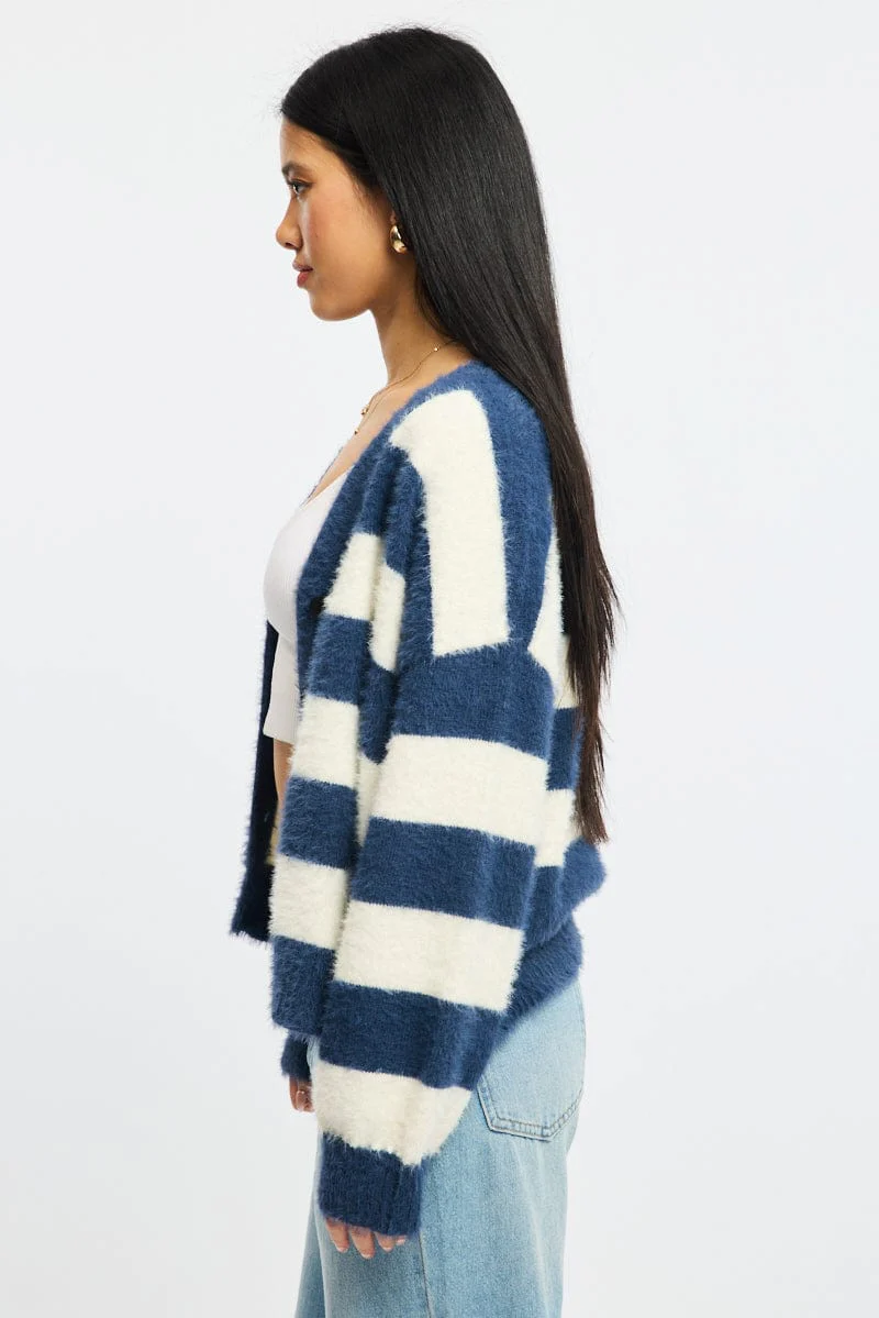 Blue Stripe Oversized Cardigan V-neck - Image 3