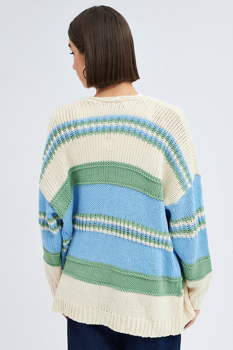 Blue Stripe Oversized Knit Cardigan - Image 5