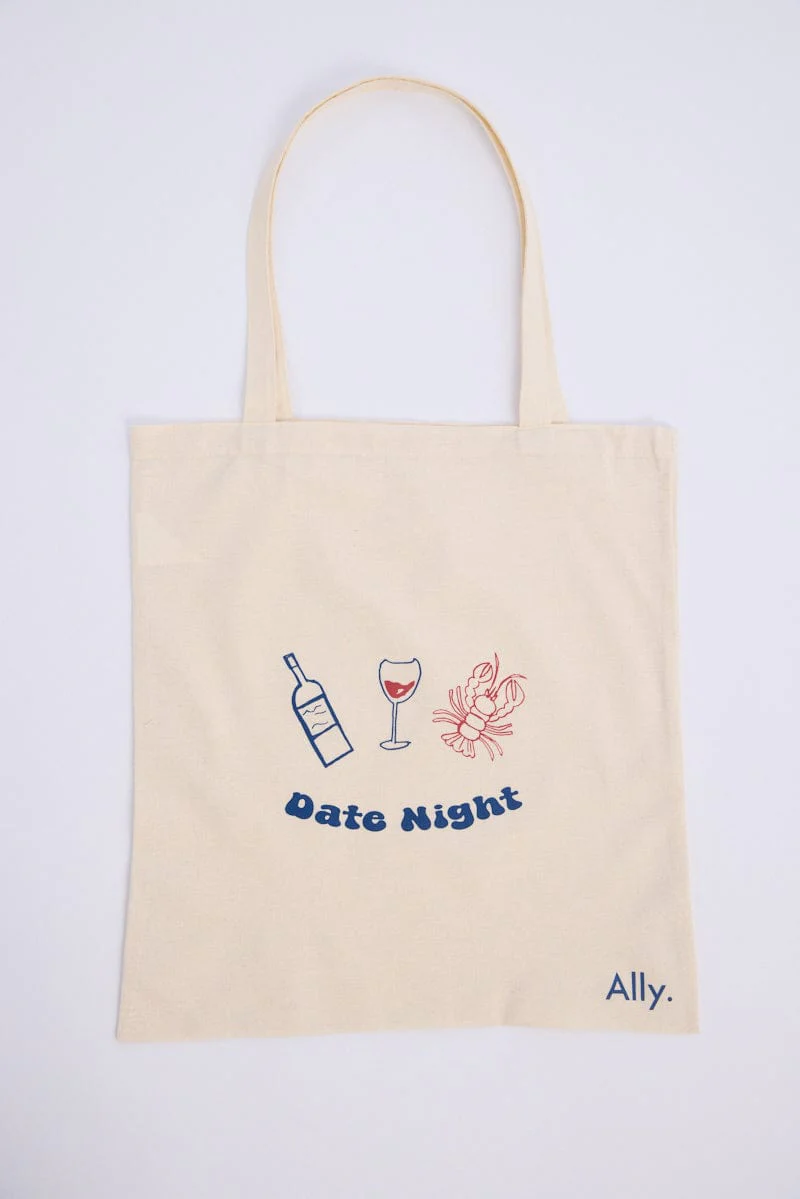 Blue Stripe Printed Tote Bag Date Night