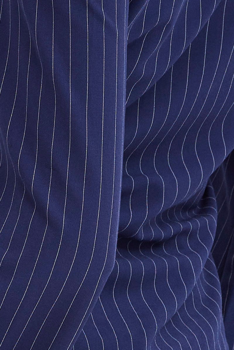 Blue Stripe Shirt Long Sleeve Collared Hook & Eye - Image 6